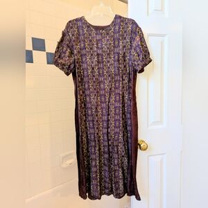 NWOT Purple and gold geometric pattern silk blend Dress Size L
